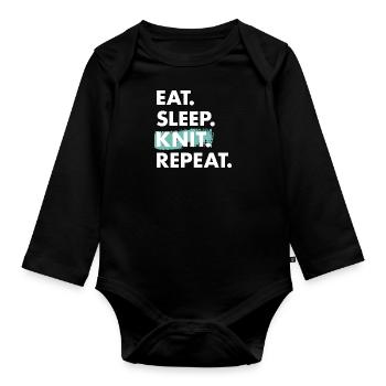 Knitter Eat Sleep Knitting - Organic Longsleeve Baby Bodysuit - black - Front