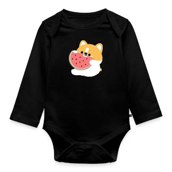 Corgi Chiot Pastèque - Body Bébé bio manches longues - noir - Devant