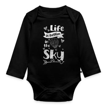 Hot Air Balloon Flying Exciting Blue - Organic Longsleeve Baby Bodysuit - black - Front
