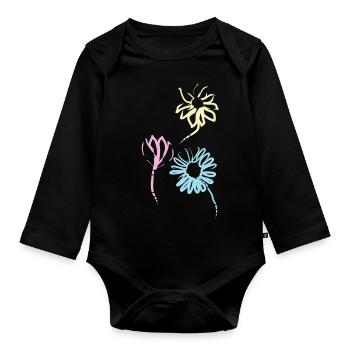 Bunte Blumen der Freundschaft - Baby Bio-Langarm-Body - Schwarz - Vorne