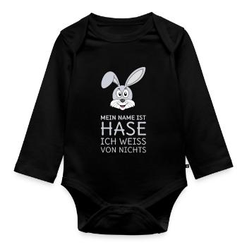 Mein Name ist Hase Ich weiß von nichts - Baby Bio-Langarm-Body - Schwarz - Vorne