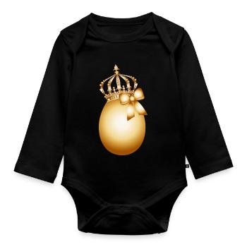 goldenes Ei mit goldener Krone und Gold Schleife - Baby Bio-Langarm-Body - Schwarz - Vorne