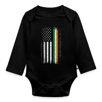 American Flag Meets Irish Tricolor Distressed - Organic Longsleeve Baby Bodysuit - black - Front