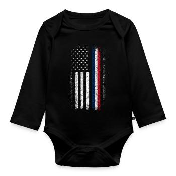 Distressed Flag: Blue Red Line - Organic Longsleeve Baby Bodysuit - black - Front