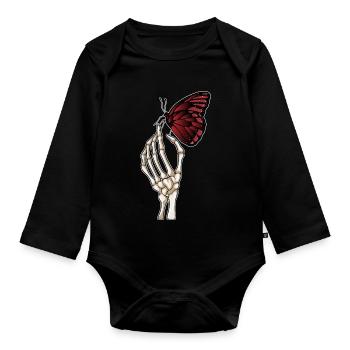 Skeleton Hand Butterfly - Organic Longsleeve Baby Bodysuit - black - Front