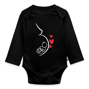 Baby Bump Mom Baby Pregnant Heart Pregnancy - Organic Longsleeve Baby Bodysuit - black - Front