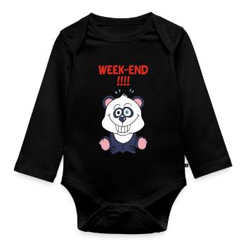 Panda on weekends - Organic Longsleeve Baby Bodysuit - black - Front