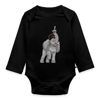 Elephant Wizard Wand - Organic Longsleeve Baby Bodysuit - black - Front
