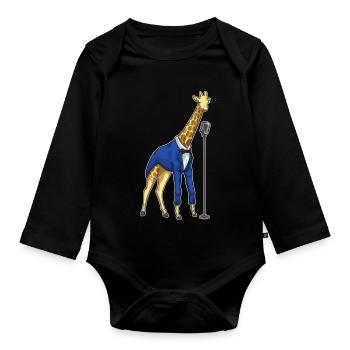 Chanteur girafe Chant au micro - Body Bébé bio manches longues - noir - Devant