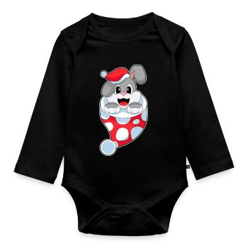 Bunny Christmas Christmas Sock - Organic Longsleeve Baby Bodysuit - black - Front