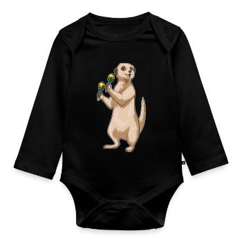 Meerkat Musician Rattle Music - Organic Longsleeve Baby Bodysuit - black - Front
