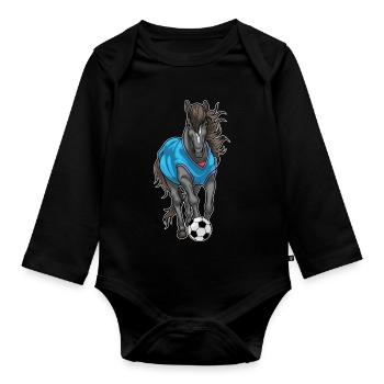 Pferd Fußballspieler Fußball - Baby Bio-Langarm-Body - Schwarz - Vorne