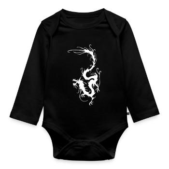 Dragon de fumée blanche - Body Bébé bio manches longues - noir - Devant