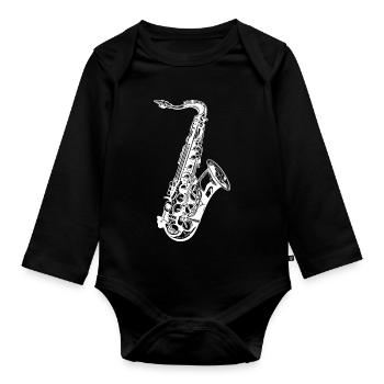 Saxophone Sketch - Organic Longsleeve Baby Bodysuit - black - Front