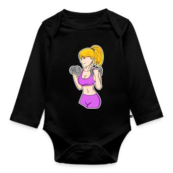 Fitness Frau Hanteln - Baby Bio-Langarm-Body - Schwarz - Vorne