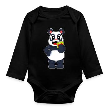 Panda Poker Pokerkarten - Baby Bio-Langarm-Body - Schwarz - Vorne