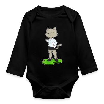 Katze Sekretärin Papier Büro - Baby Bio-Langarm-Body - Schwarz - Vorne