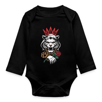 Gangster Tiger Crown Streetwear - Body Bébé bio manches longues - noir - Devant