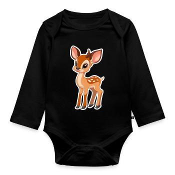 roe deer - Organic Longsleeve Baby Bodysuit - black - Front