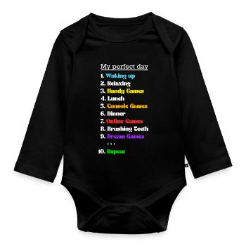 My Perfect Day - Video Games Day - Repeat - Baby Bio-Langarm-Body - Schwarz - Vorne