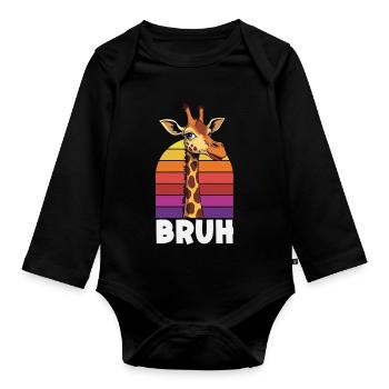 Bruh Giraffe Retro Sunset Meme - Organic Longsleeve Baby Bodysuit - black - Front