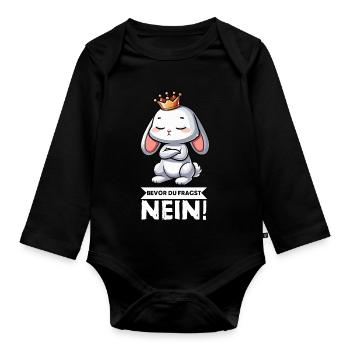 Before you ask: no, rabbit, bunny, bunny, long-eared - Organic Longsleeve Baby Bodysuit - black - Front