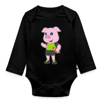 Schwein American Football - Baby Bio-Langarm-Body - Schwarz - Vorne