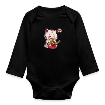 Kawaii Ramen Sad Cat - Organic Longsleeve Baby Bodysuit - black - Front