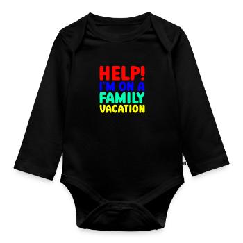 Aidez-moi Je suis en vacances en famille - Body Bébé bio manches longues - noir - Devant