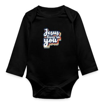 Jésus vit en toi Bible chrétienne - Body Bébé bio manches longues - noir - Devant