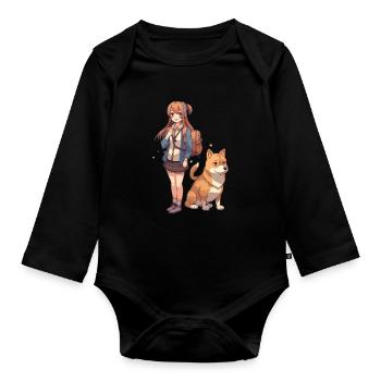 japanisch Hund Shiba Inu Mädchen beste Freunde - Baby Bio-Langarm-Body - Schwarz - Vorne