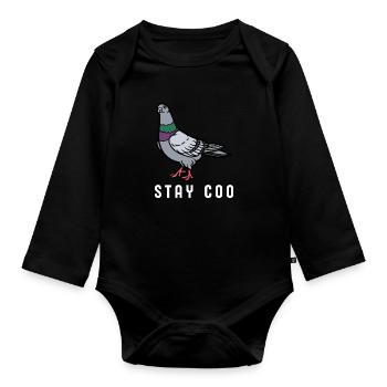 Stay Coo Bird | Funny Cool Pigeon Birding - Baby Bio-Langarm-Body - Schwarz - Vorne