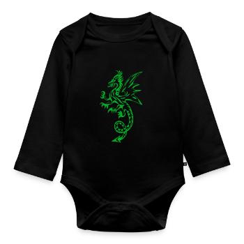 Green Dragon, Power Animal - Organic Longsleeve Baby Bodysuit - black - Front