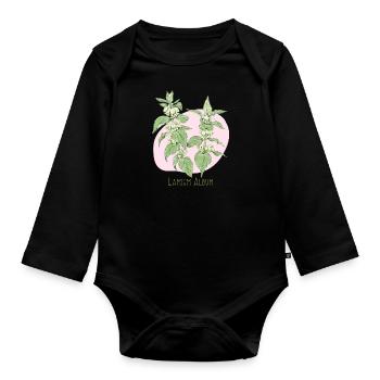 Hellweiße botanische Zeichnung - Baby Bio-Langarm-Body - Schwarz - Vorne