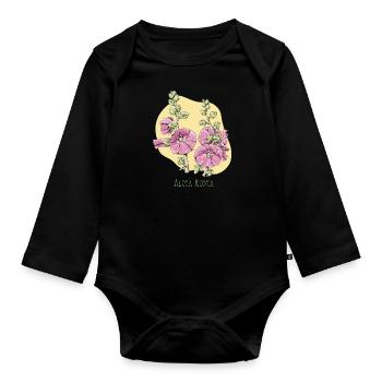 Malvenrosa botanische Zeichnung - Baby Bio-Langarm-Body - Schwarz - Vorne