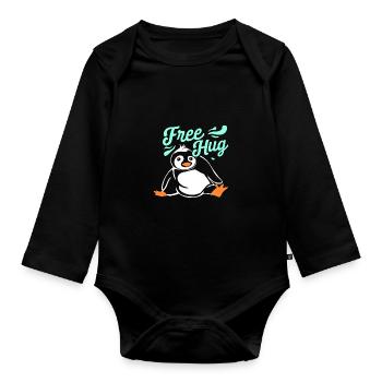 Hug Penguin - Organic Longsleeve Baby Bodysuit - black - Front