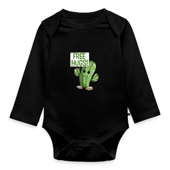Cactus Free Hugs - Organic Longsleeve Baby Bodysuit - black - Front