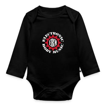 Electronic Body Music im Kreis EBM, rotes Zahnrad - Baby Bio-Langarm-Body - Schwarz - Vorne
