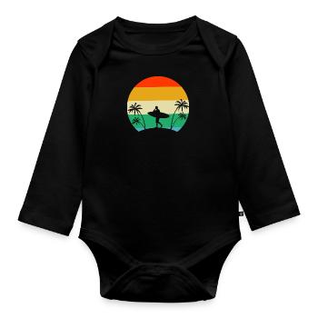 Surfing Surfboard Retro Palm Surfer - Organic Longsleeve Baby Bodysuit - black - Front