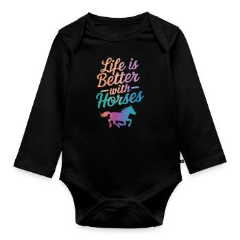 Horse Horse Riding Horse Riding Jumping - Organic Longsleeve Baby Bodysuit - black - Front