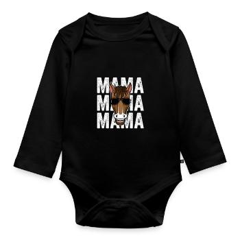 Reiten Mama Mutter Pferd - Baby Bio-Langarm-Body - Schwarz - Vorne