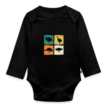 Hühner Hahn Perlhuhn - Baby Bio-Langarm-Body - Schwarz - Vorne