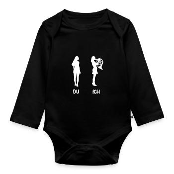 Horn player French horn - Organic Longsleeve Baby Bodysuit - black - Front