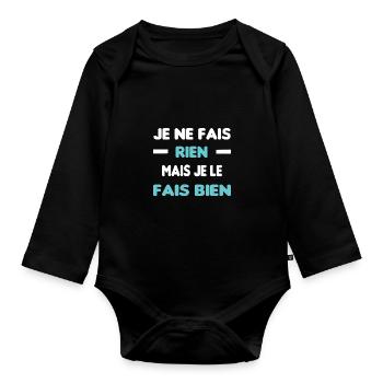 Je ne fais rien - Body Bébé bio manches longues - noir - Devant
