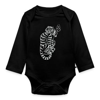 japanischer Tiger lustige Illustration Geschenk - Baby Bio-Langarm-Body - Schwarz - Vorne