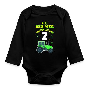 Aus Dem Weg Ich Bin Schon 2 Traktor Geburstag Land - Baby Bio-Langarm-Body - Schwarz - Vorne