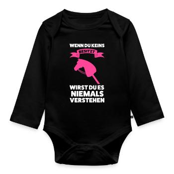Hobby Horsing Pferd Steckenpferd Geschenk - Baby Bio-Langarm-Body - Schwarz - Vorne