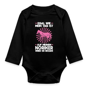 Noriker Pferd Pferdesport Geschenk - Baby Bio-Langarm-Body - Schwarz - Vorne