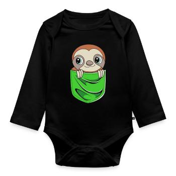 Sloth, laziness, lazy, morning grouch - Organic Longsleeve Baby Bodysuit - black - Front