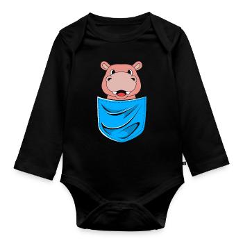Nilpferd - Baby Bio-Langarm-Body - Schwarz - Vorne